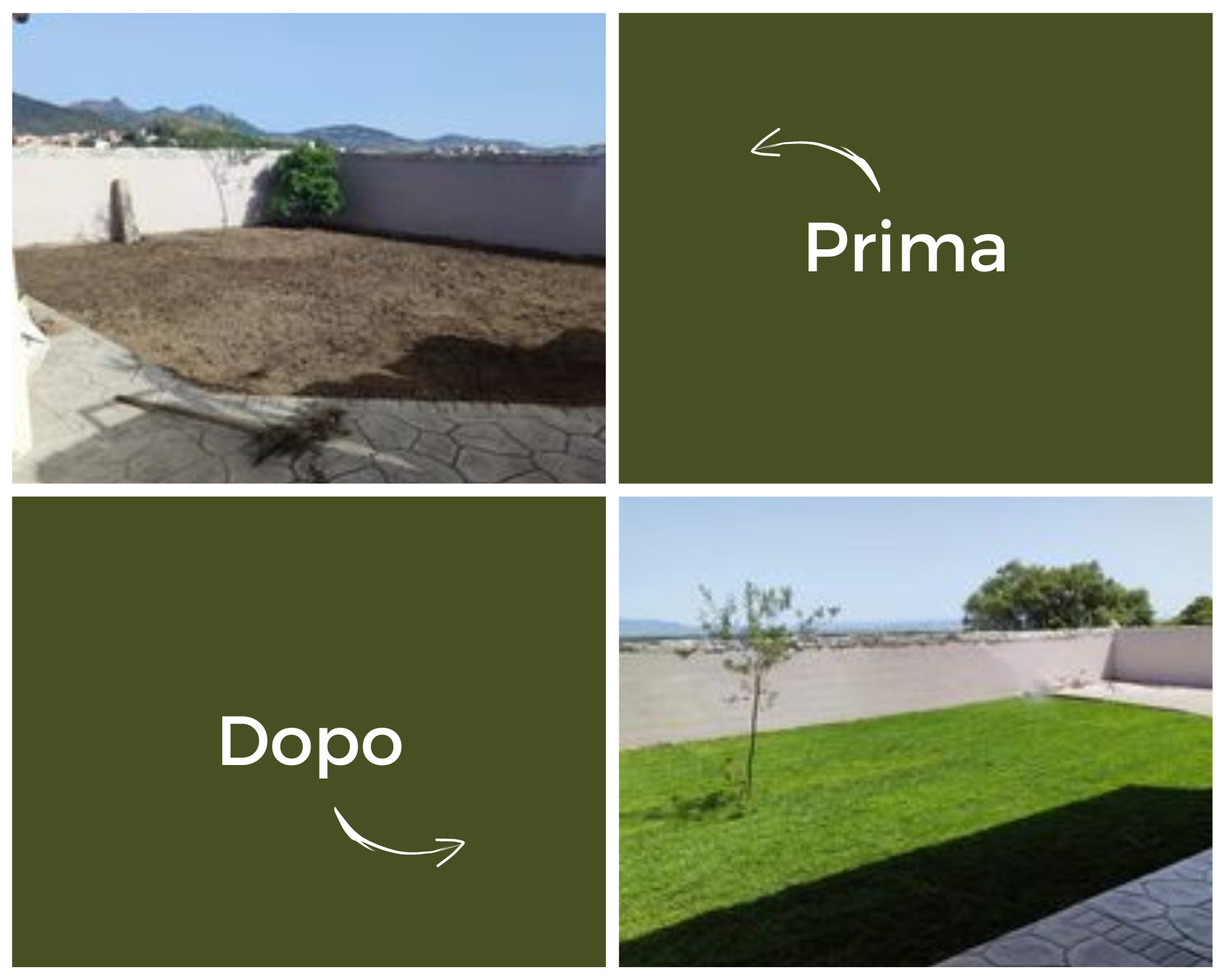 Manutenzione prato di un giardino abitativo (prima e dopo)